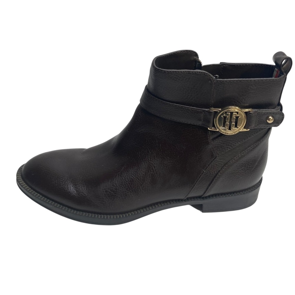 Tommy Hilfiger Women's Ankle Boots 6.5 M  Brown‎ Flats Gold Tone Buckle TWRUMORE